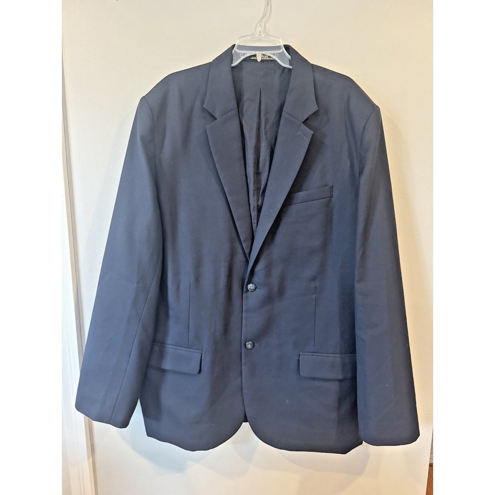 LL Bean Men Navy Blue 100% Wool 2 Button Blazer Sport Coat Cotton Lining 50 Tall
